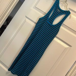Brown and turquoise striped Express tank dress. 31” fromfrom back of neck.